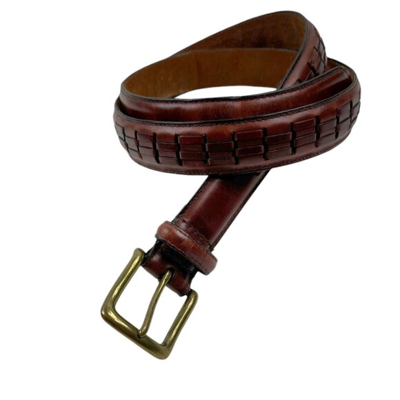 Leather Woven Belt Men's Brown 36" / 90 Oil Tan Cowhide Solid Brass Buckle - Picture 2 of 16